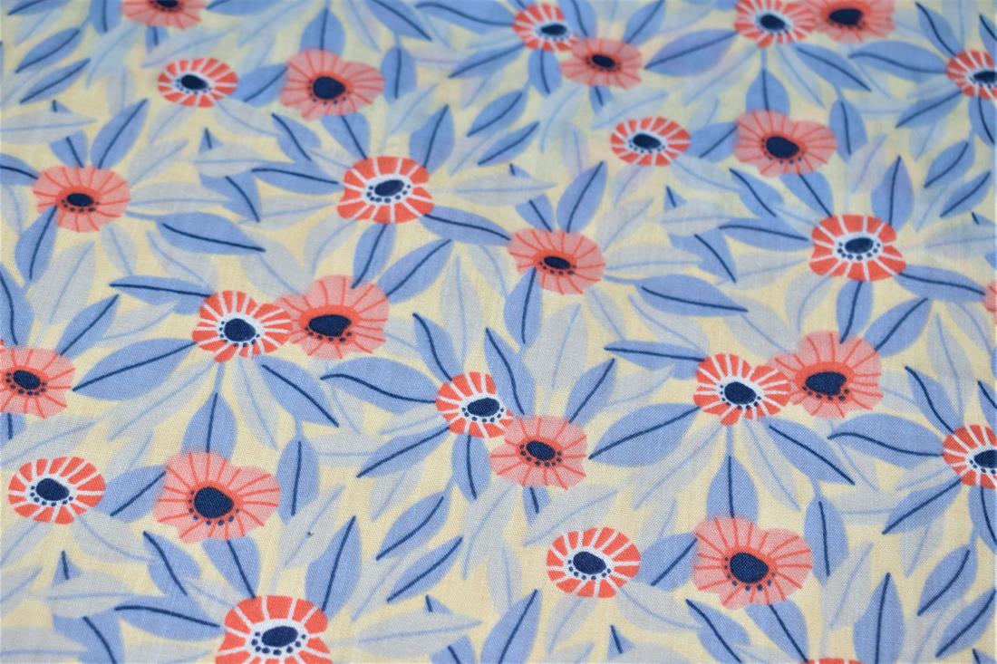Blue Leaf Poppy Polycotton Beautiful Printed Fabric