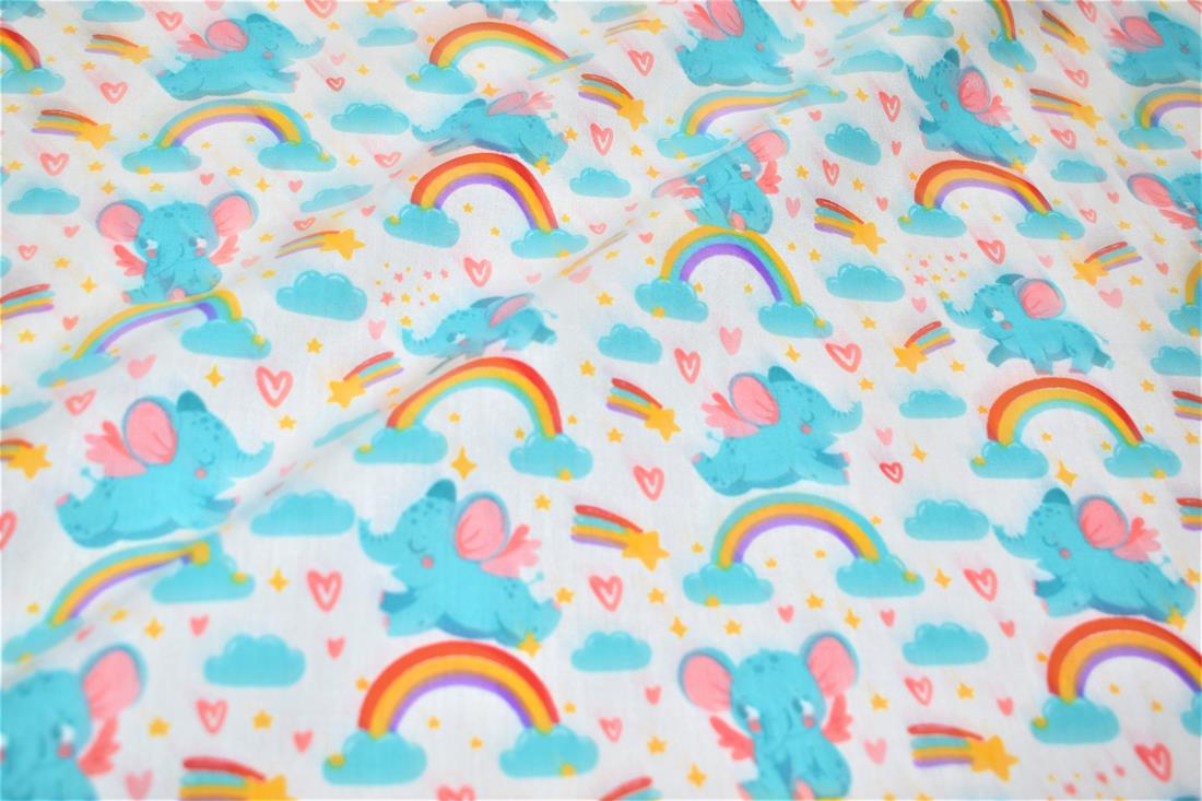 White & Blue Unicorns Printed PolyCotton Fabric