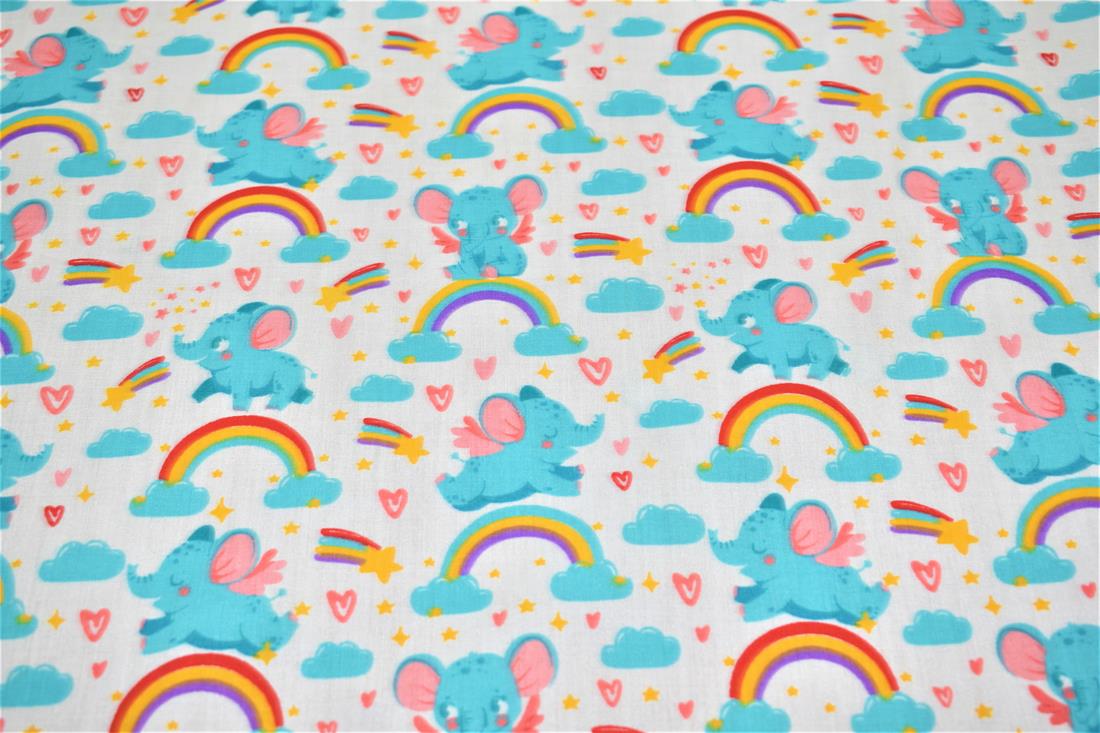 White & Blue Unicorns Printed PolyCotton Fabric