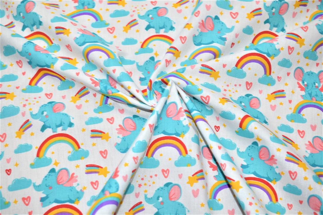 White & Blue Unicorns Printed PolyCotton Fabric