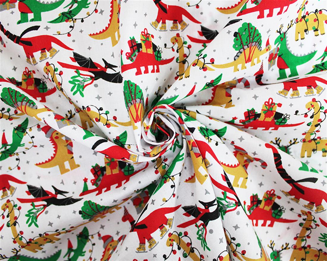 Christmas Dinos Polycotton Deck the Halls with Roars and Jolly!