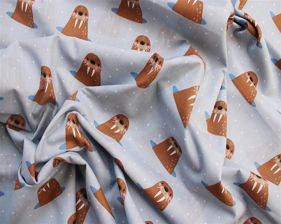 Whack a Walrus PolycottonA Playful Vibrant Printed Polycotton with a…