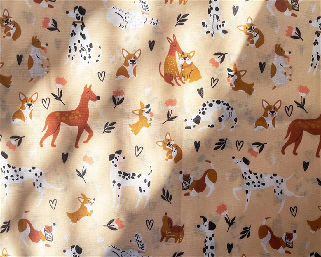 Dogs Daisies Polycotton Printed Fabric