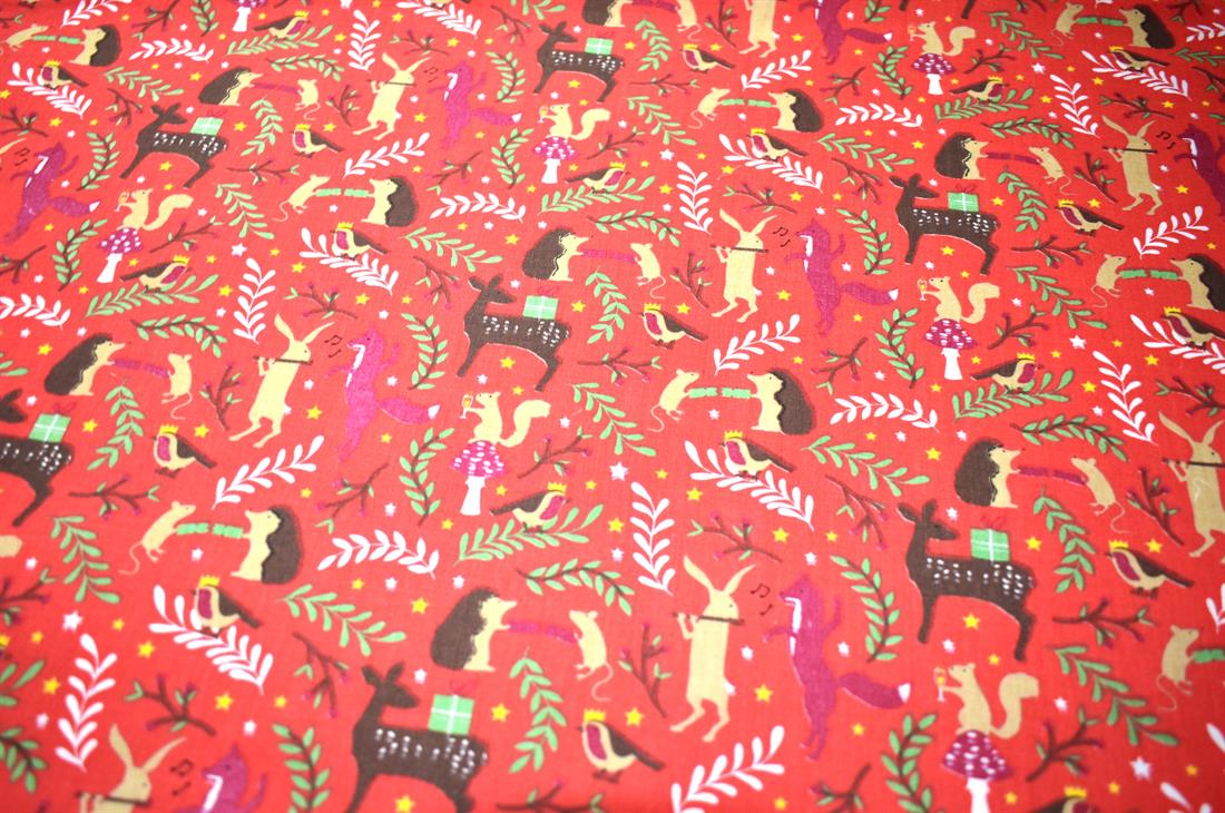 Red Christmas Printed Poly Cotton Fabric