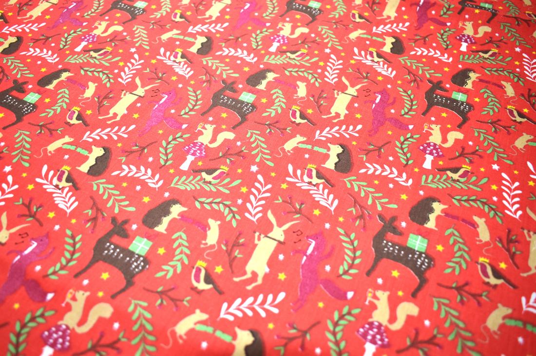 Red Christmas Printed Poly Cotton Fabric