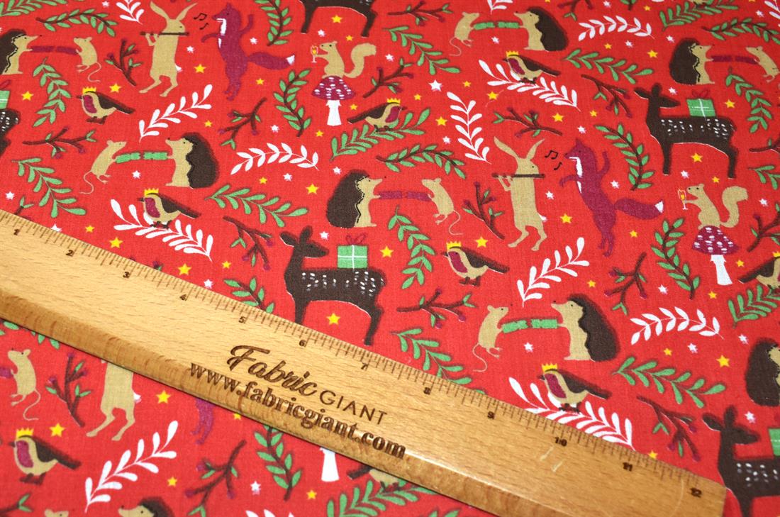 Red Christmas Printed Poly Cotton Fabric