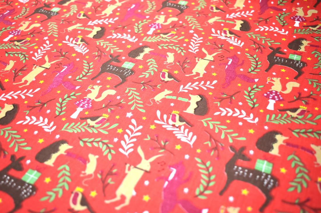 Red Christmas Printed Poly Cotton Fabric