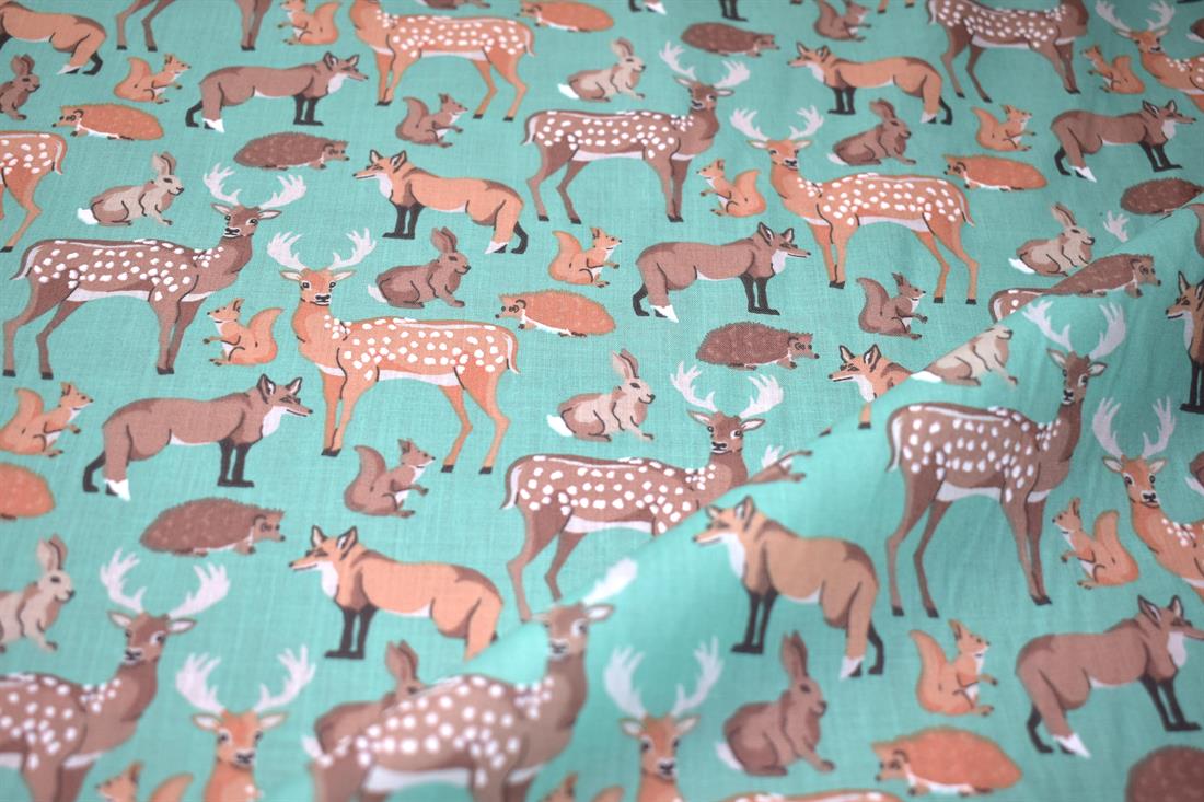 Woodland Animals Printed Polycotton Fabric
