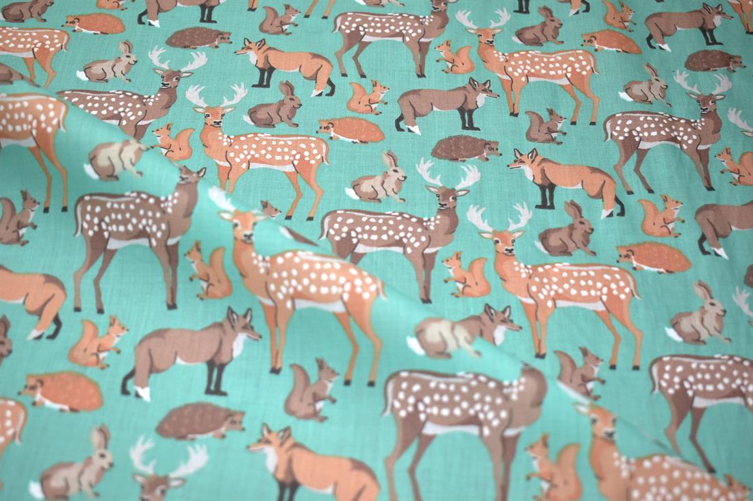 Woodland Animals Printed Polycotton Fabric