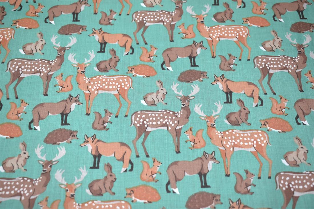 Woodland Animals Printed Polycotton Fabric
