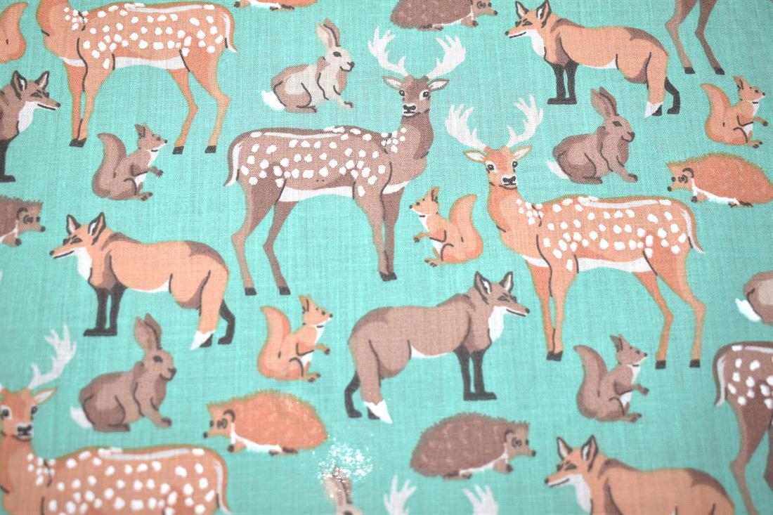 Woodland Animals Printed Polycotton Fabric
