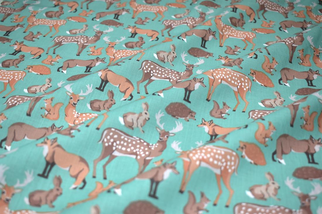 Woodland Animals Printed Polycotton Fabric