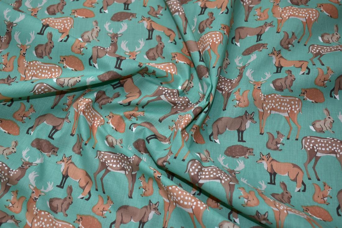 Woodland Animals Printed Polycotton Fabric
