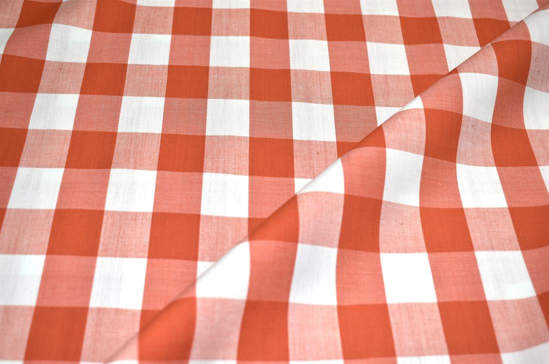 Light Rust Printed Gingham Polycotton Fabric