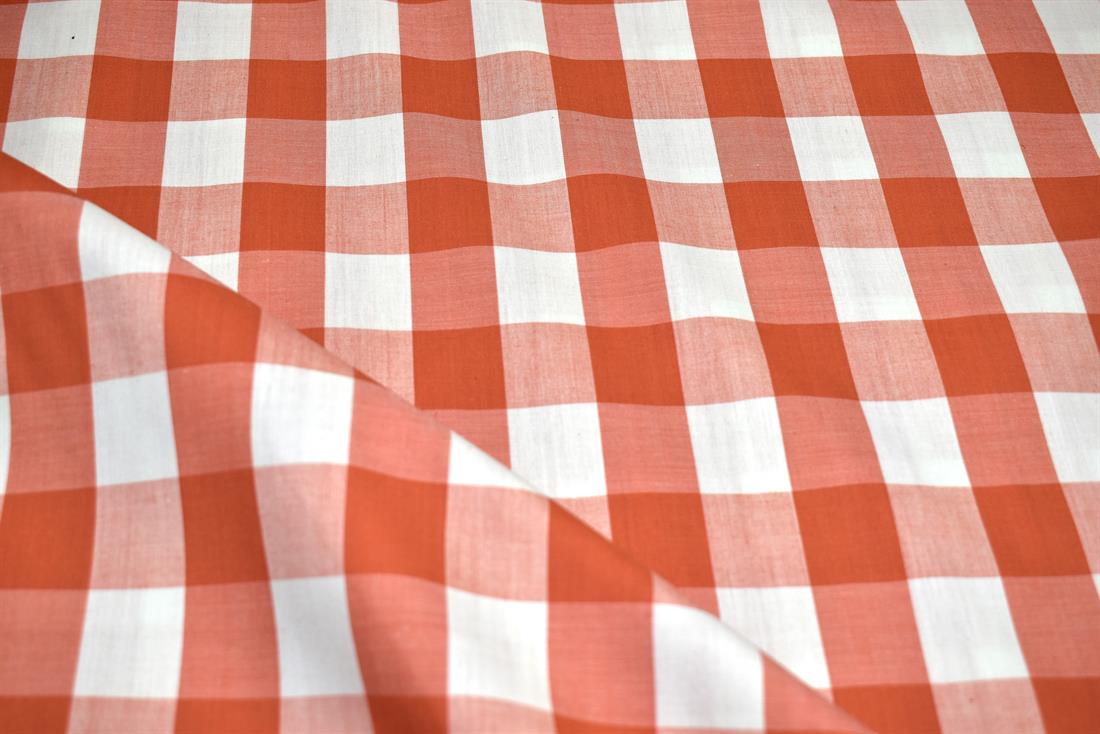 Light Rust Printed Gingham Polycotton Fabric