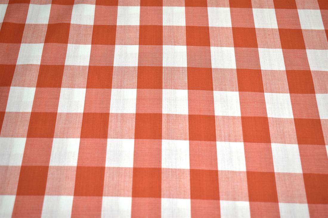 Light Rust Printed Gingham Polycotton Fabric