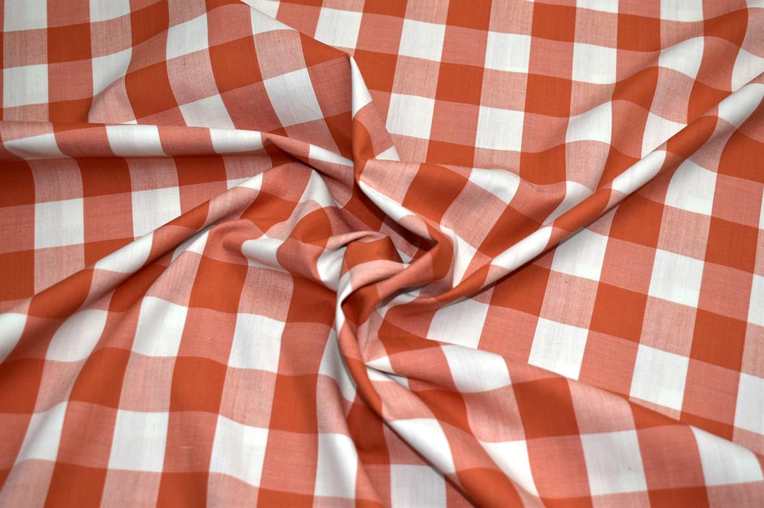Light Rust Printed Gingham Polycotton Fabric