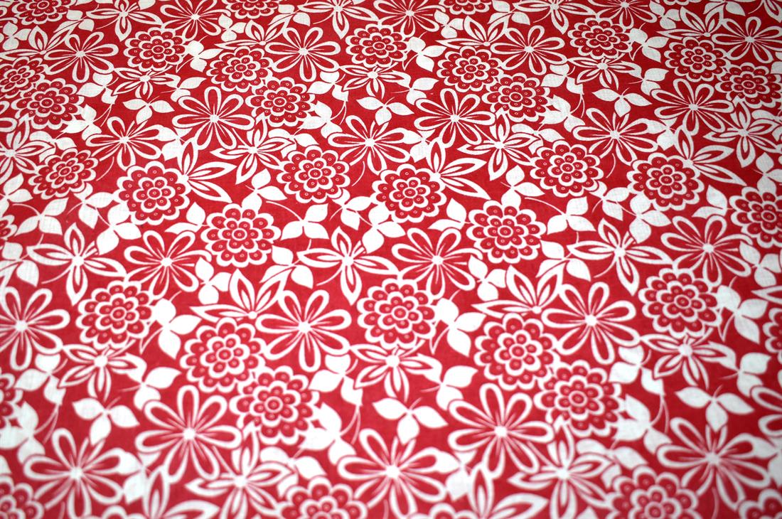 Red & White Printed Floral Polycotton Fabric