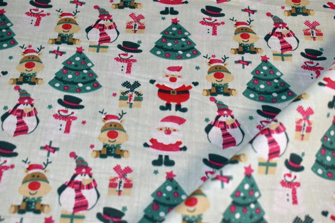 Mint Printed Christmas Polycotton Fabric