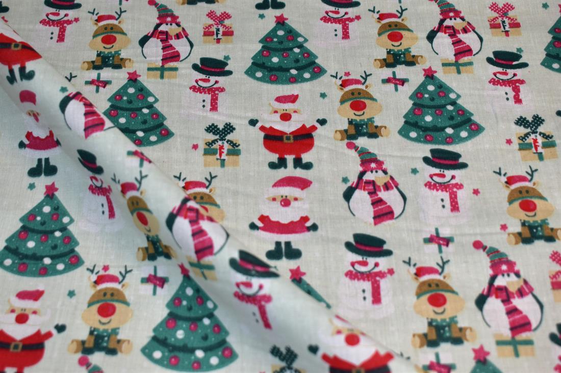 Mint Printed Christmas Polycotton Fabric
