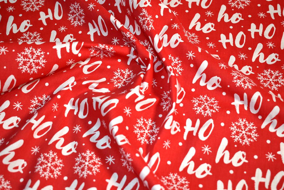 Red Printed Christmas Polycotton Fabric