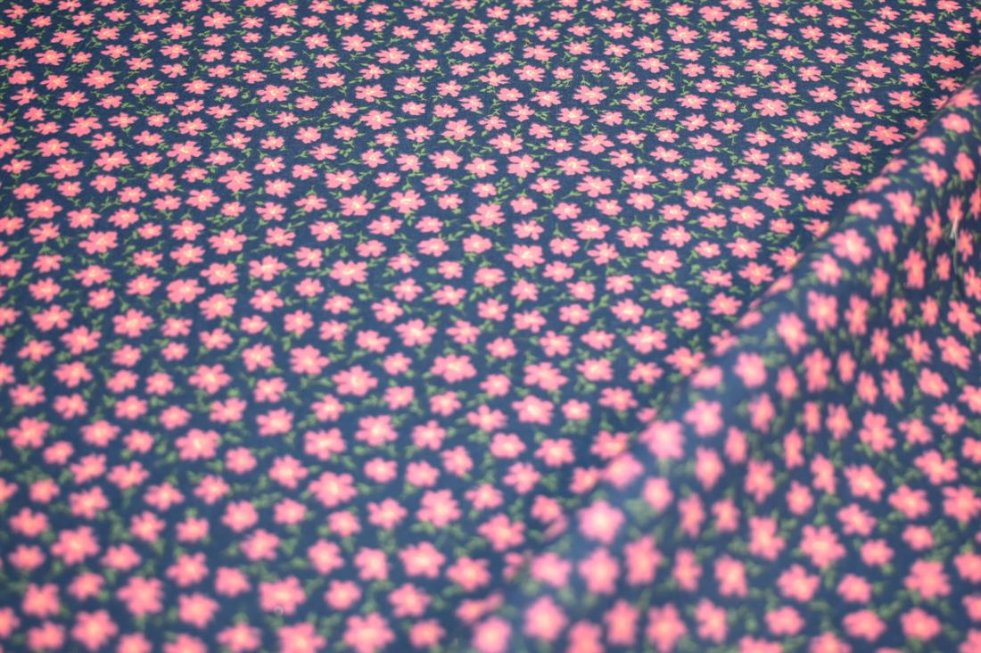 Navy & Pink Printed Christmas Polycotton Fabric