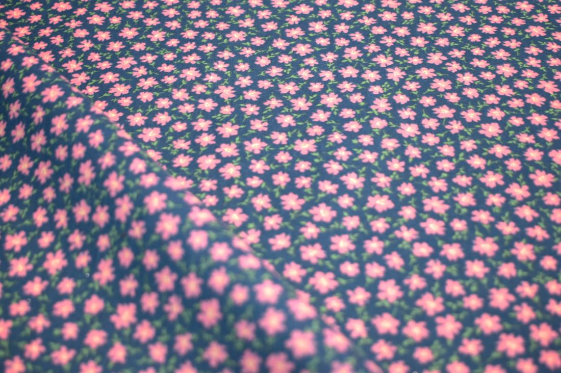 Navy & Pink Printed Christmas Polycotton Fabric