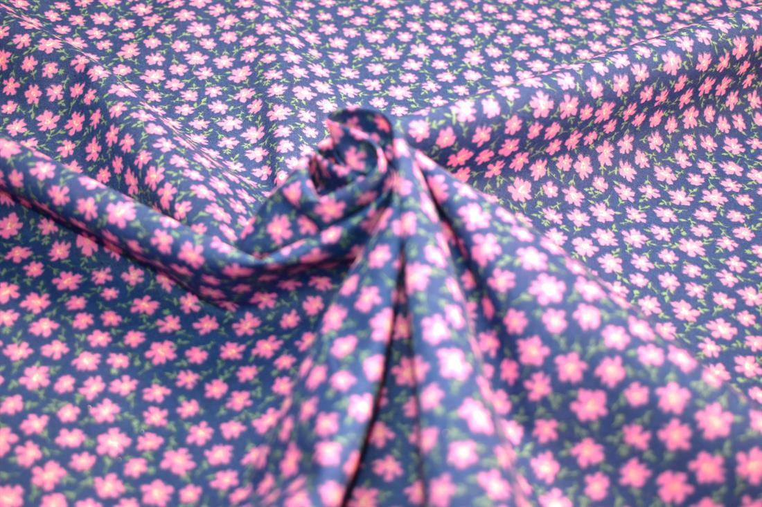 Navy & Pink Printed Christmas Polycotton Fabric