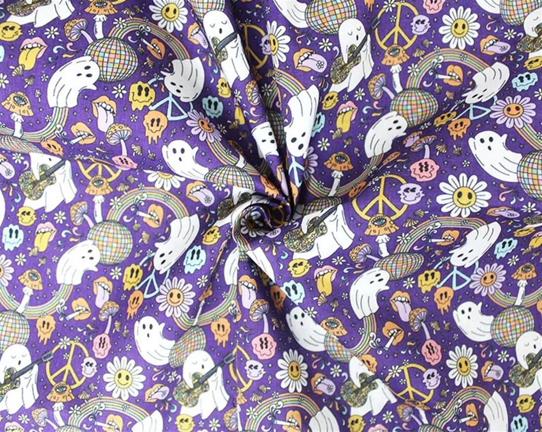 Purple MP Digital Halloween Disco Ghosts Mixing Polyester and Cotton…