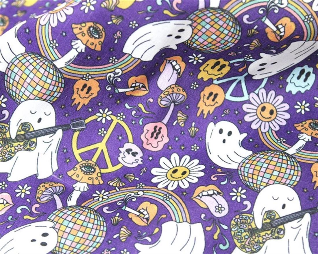 Purple MP Digital Halloween Disco Ghosts Mixing Polyester and Cotton…