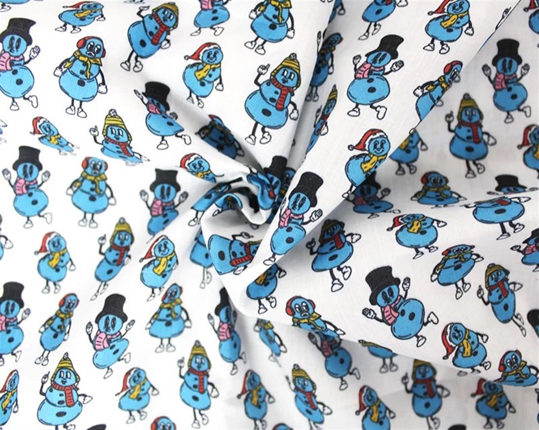 White MP Digital Festive Polycotton Blue Snowman Mixing Polyester and…