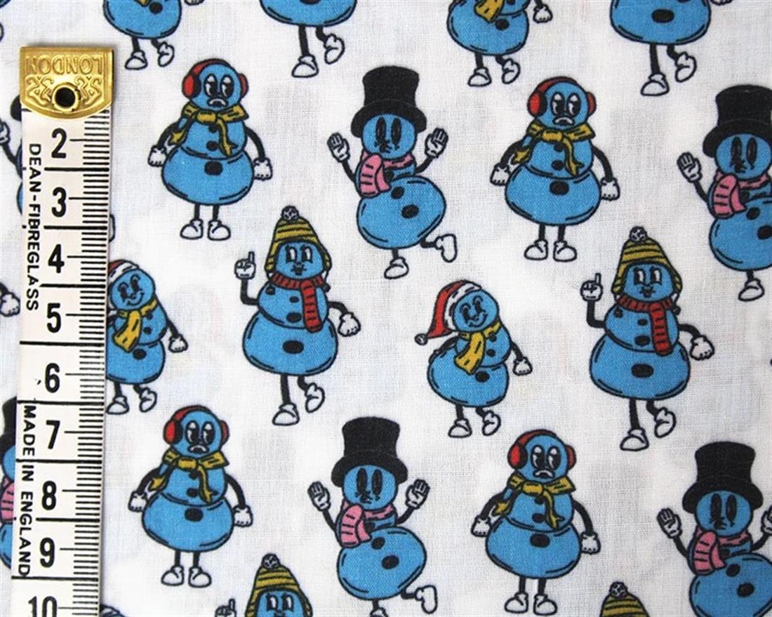 White MP Digital Festive Polycotton Blue Snowman Mixing Polyester and…