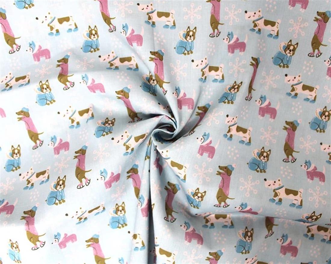 Blue MP Digital Festive Polycotton Dogs Mixing Polyester and Cotton…