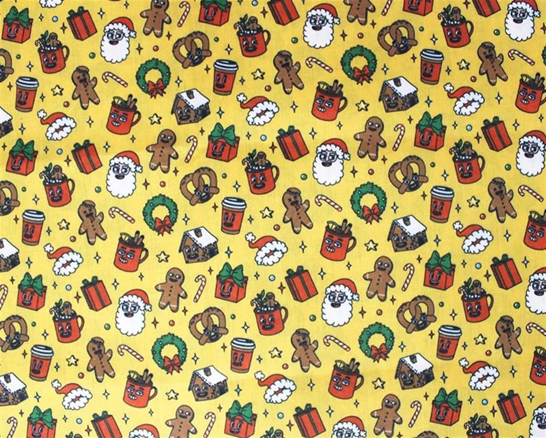 Yellow MP Digital Festive Polycotton Gingerbread and Presents Mixing…