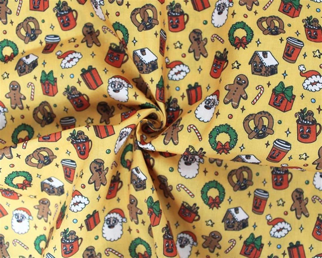 Yellow MP Digital Festive Polycotton Gingerbread and Presents Mixing…