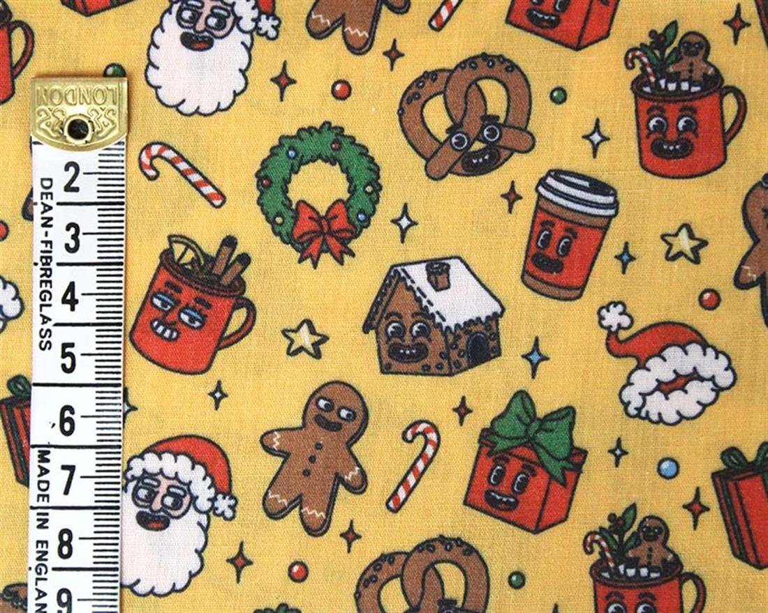 Yellow MP Digital Festive Polycotton Gingerbread and Presents Mixing…