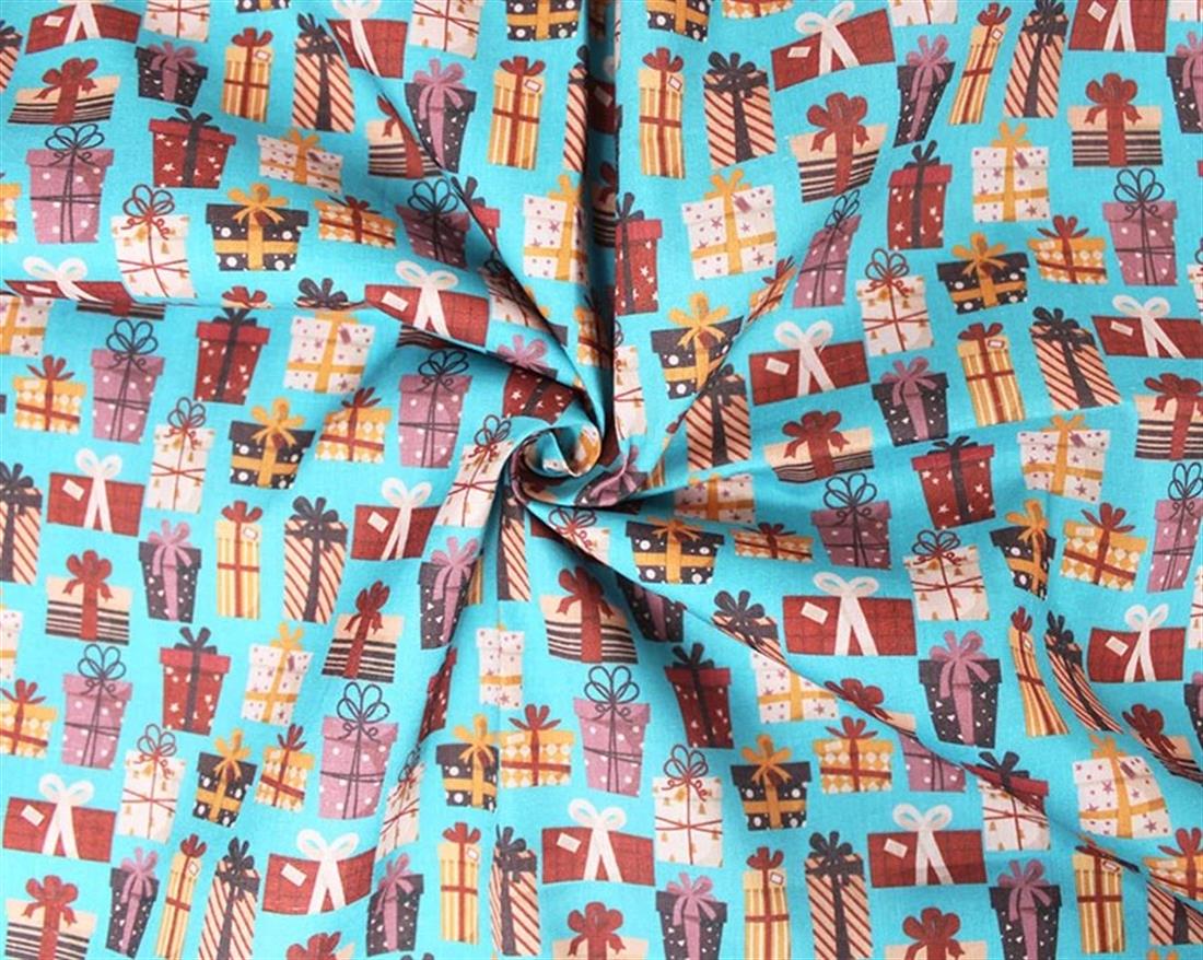 Blue MP Digital Festive Polycotton Presents Mixing Polyester and…