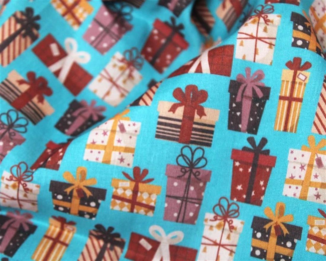 Blue MP Digital Festive Polycotton Presents Mixing Polyester and…
