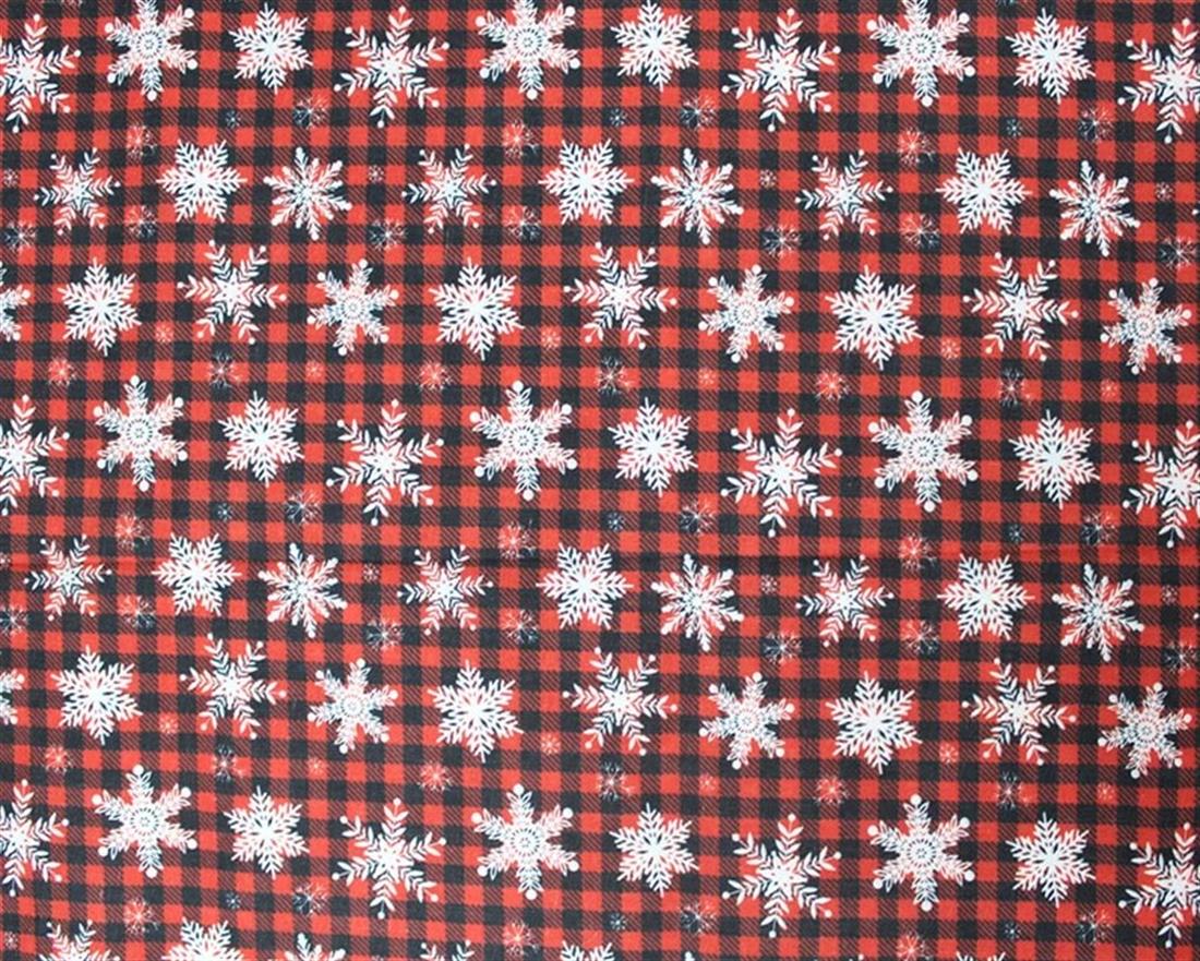 Red MP Digital Festive Polycotton Check Snowflakes Mixing Polyester…