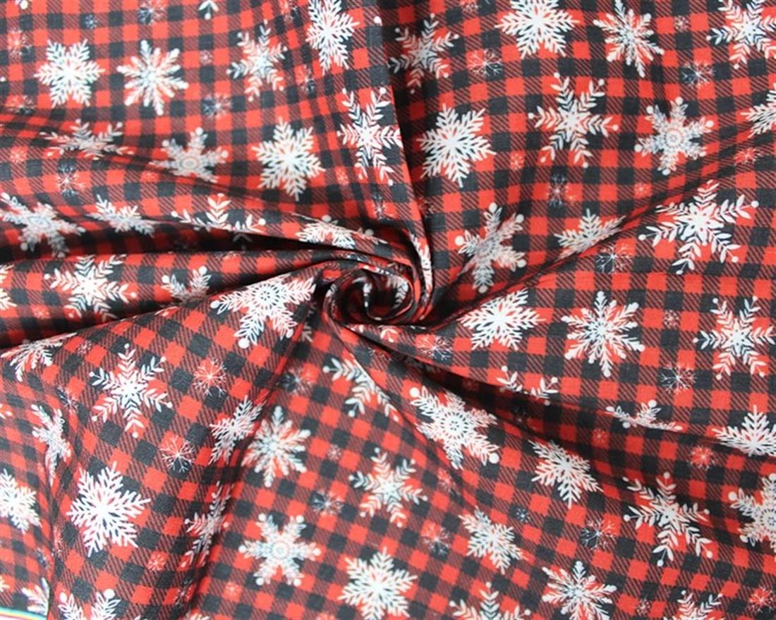 Red MP Digital Festive Polycotton Check Snowflakes Mixing Polyester…