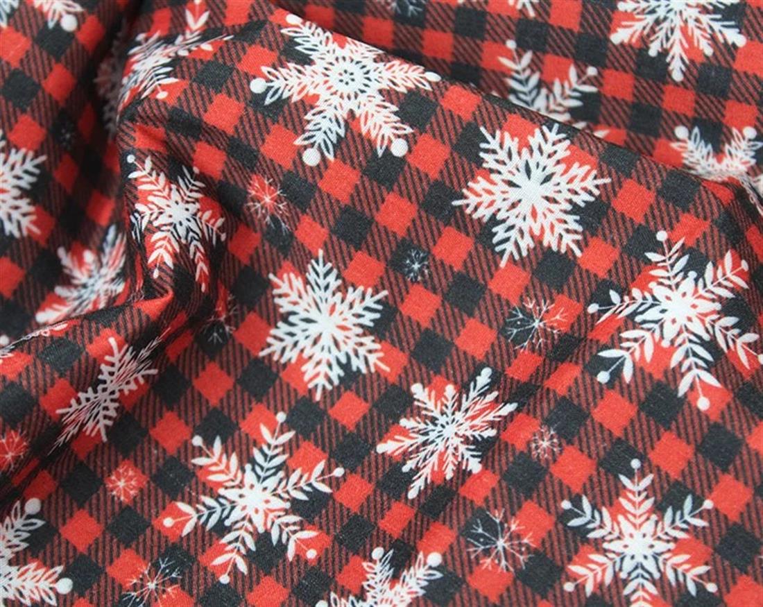 Red MP Digital Festive Polycotton Check Snowflakes Mixing Polyester…