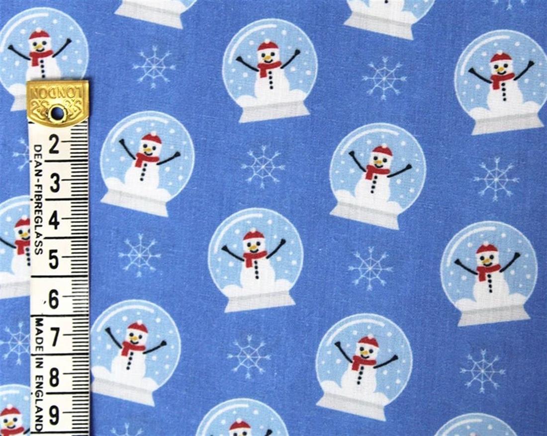 Blue MP Digital Festive Polycotton Snowglobes Snowman Mixing…