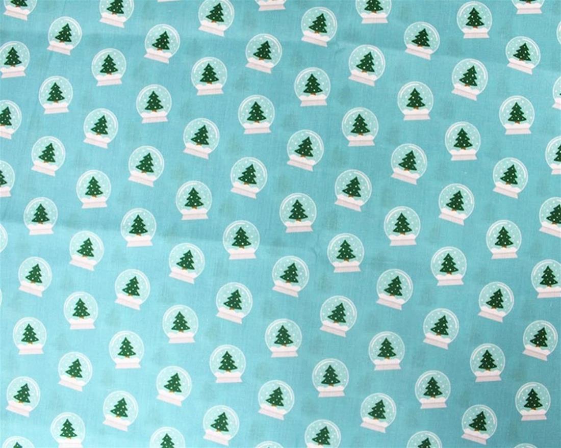 Blue MP Digital Festive Polycotton Snowglobes Trees Mixing Polyester…