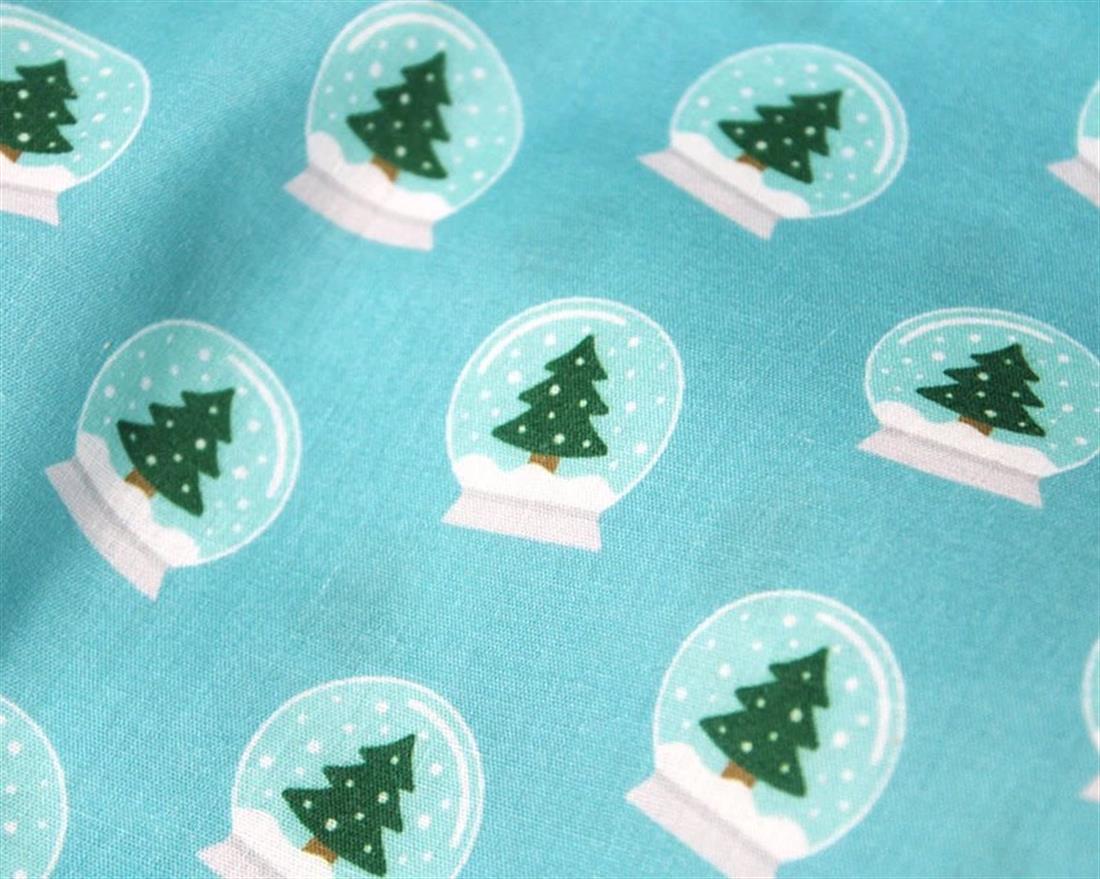 Blue MP Digital Festive Polycotton Snowglobes Trees Mixing Polyester…
