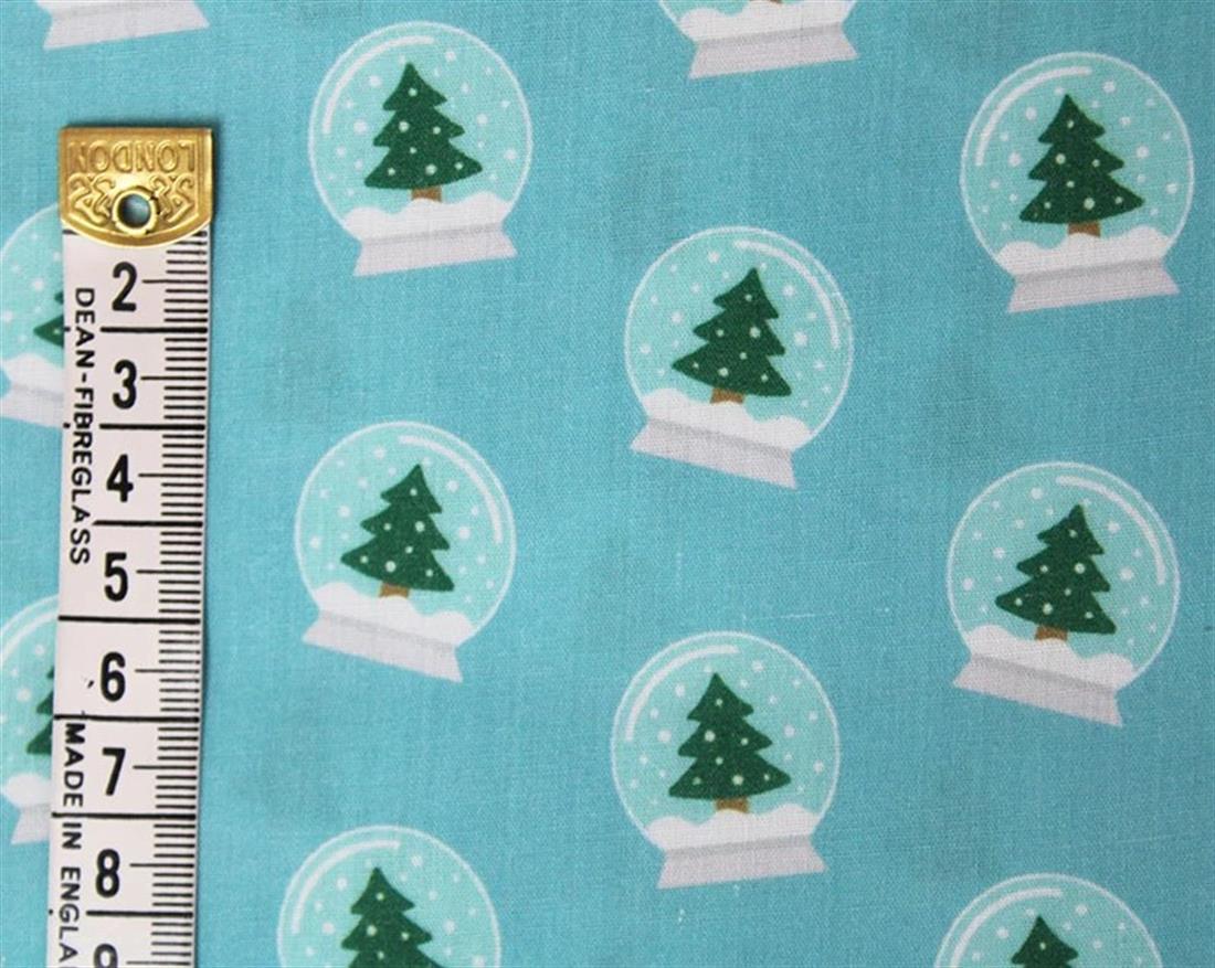 Blue MP Digital Festive Polycotton Snowglobes Trees Mixing Polyester…