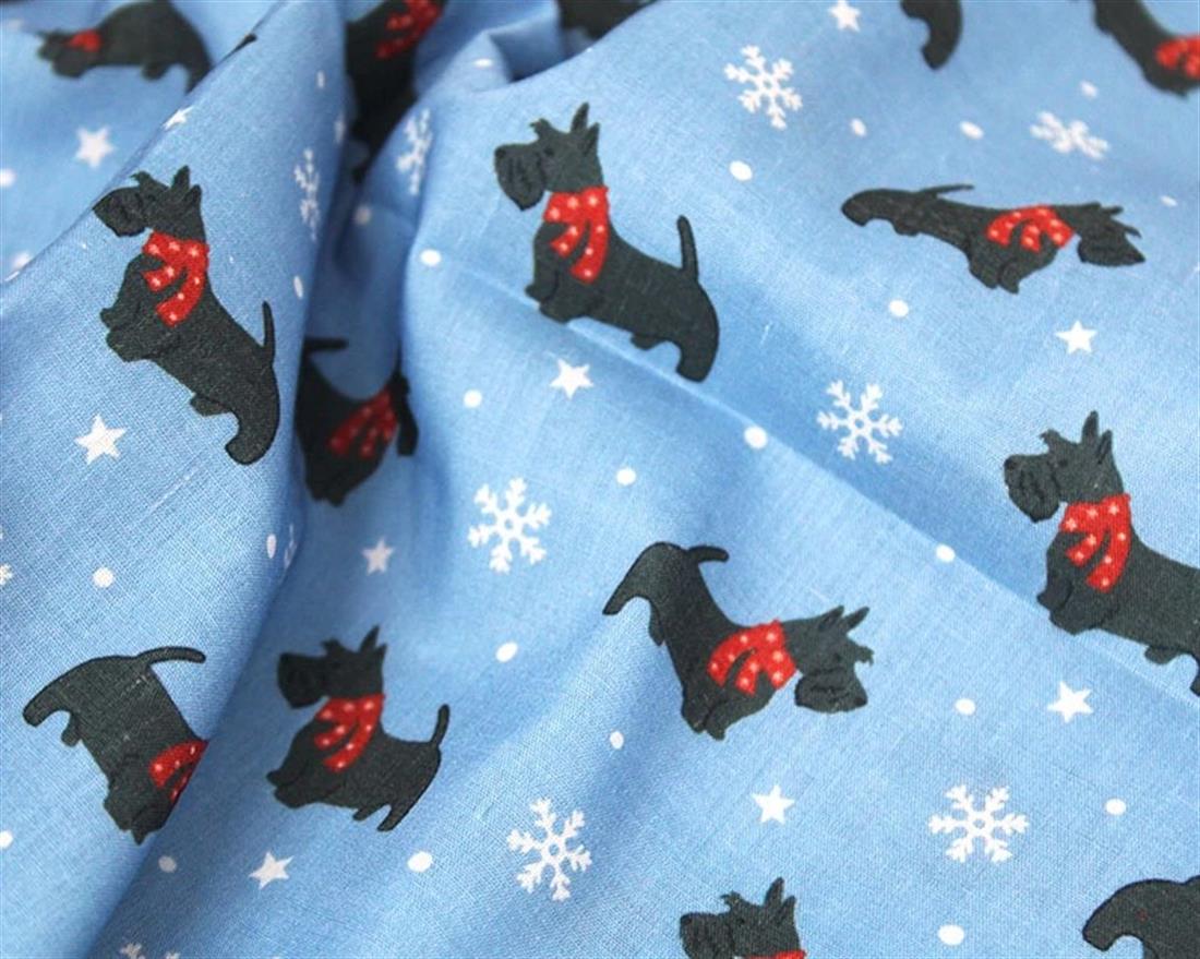 Blue MP Digital Festive Polycotton Shnauzer Snowflakes Mixing…