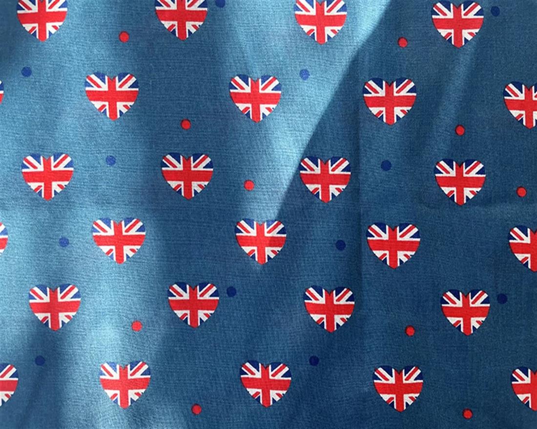 MP British Hearts Polycotton Made From a Blend of Polyester and Cotton