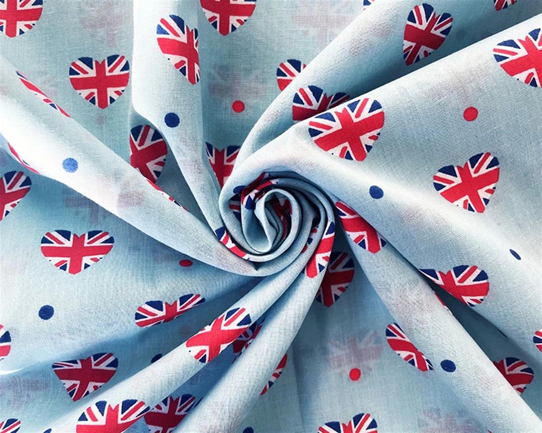 MP British Hearts Polycotton Made From a Blend of Polyester and Cotton