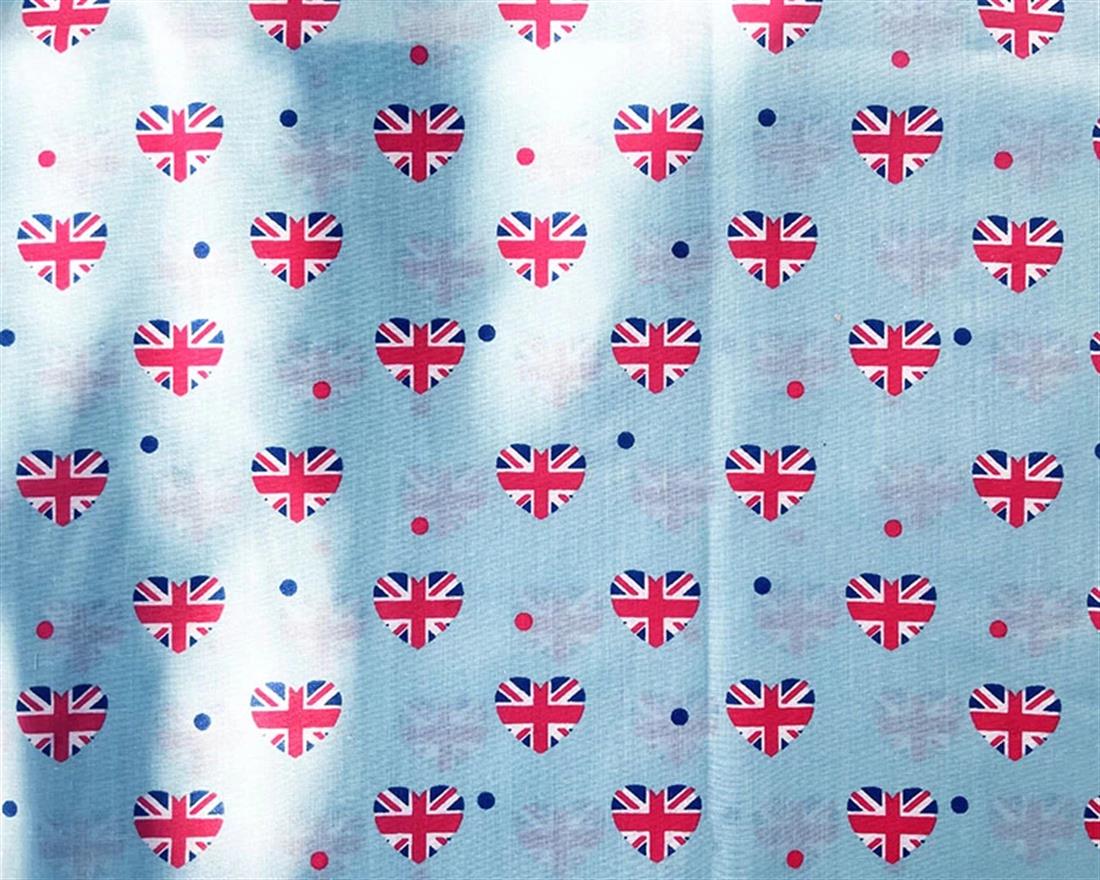 MP British Hearts Polycotton Made From a Blend of Polyester and Cotton