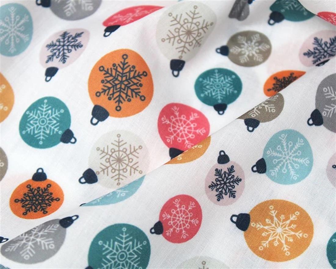 White MP Digital Festive Polycotton Christmas Baubles Mixing…
